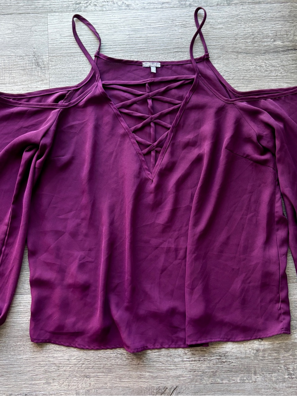 Charlotte Russe Plum Cold-Shoulder Lace-Up Blouse